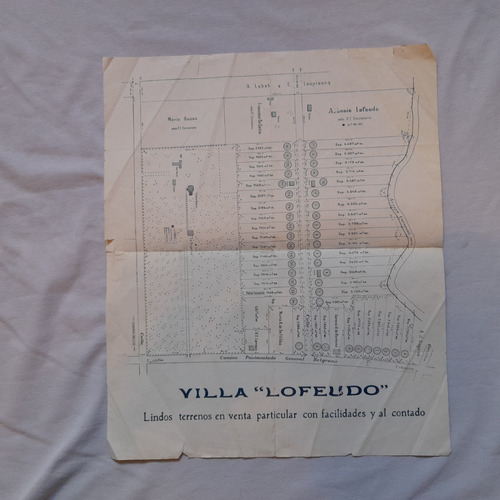 Antiguo Plano De Loteo Villa Lofeudo, La Plata