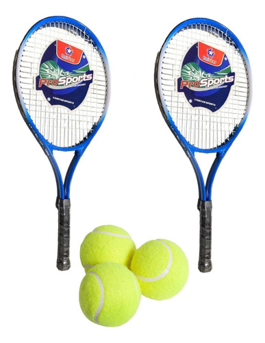 Set 2 Raquetas De Tenis + 3 Pelotas Raqueta Tenis Con Funda Color Azul Tamaño Del Grip 0