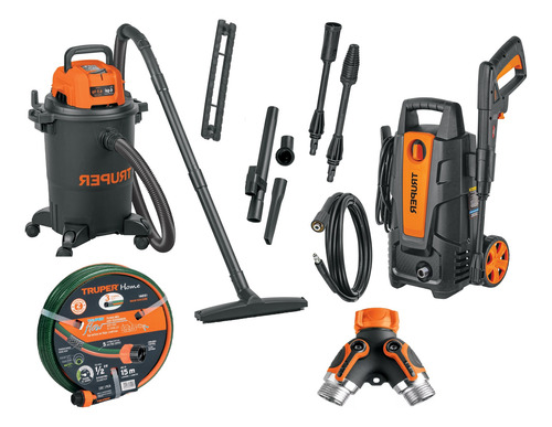 Kit Aspiradora Para Auto-lavado Solidos Liquidos + Lavadora Negro/naranja