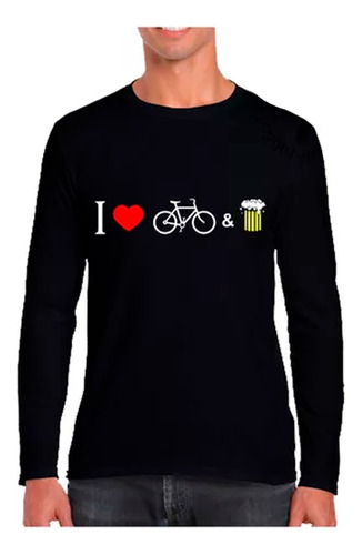 Polera Manga Larga Caballero Yo La Bicicleta Y La Cerveza 