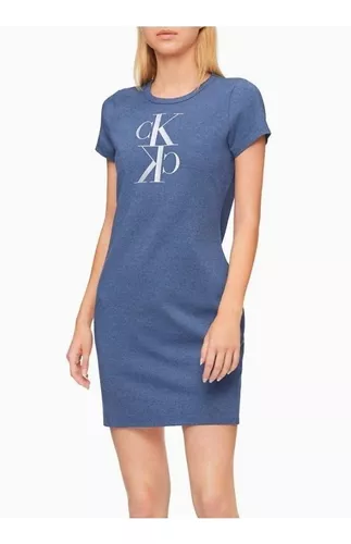 Vestido Calvin Klein Monogram Logo Crewneck T-shirt Dress Az