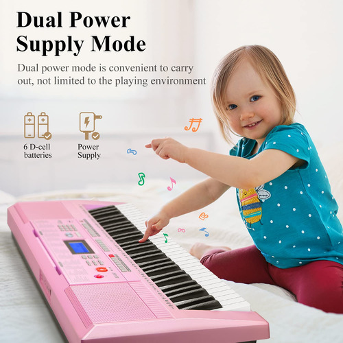 Piano Eléctrico De 61 Teclas Con Accesorios Para Principiant Rosado