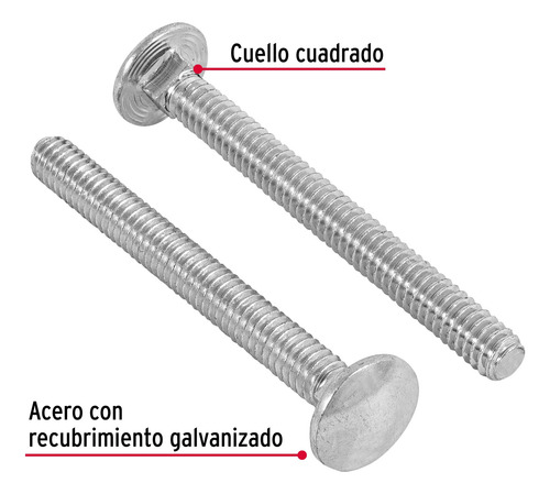 Tornillo Tipo Coche 1/4 X 2.5´ Redondo Metal Auto 50pz 44716