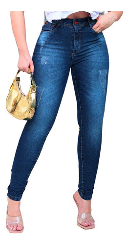 Calça Jeans Feminina Skinny Cós Alto Modelador Escura