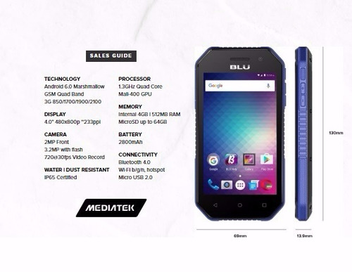 Blu Tank Xtreme 4.0 Android 6 Resistente Agua, Polvo, Golpes
