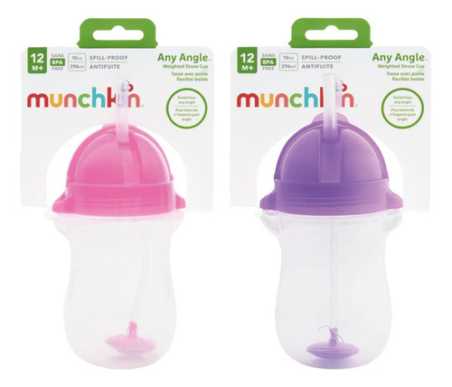 Set 2 Vasos Taza Popote Antiderrame Bebe Niñ@s Munchkin®