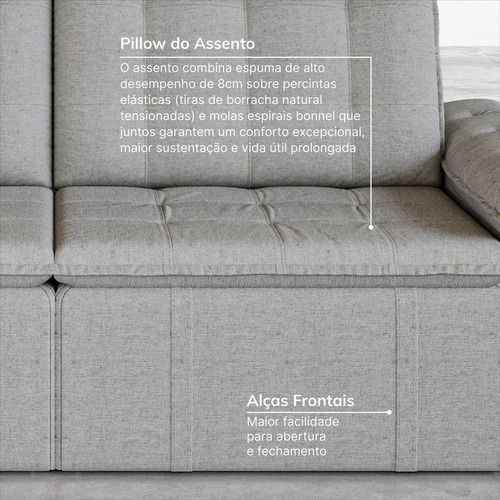 Sofá Cama Retrátil E Reclinável 4 Lugares 240cm Linho Wt