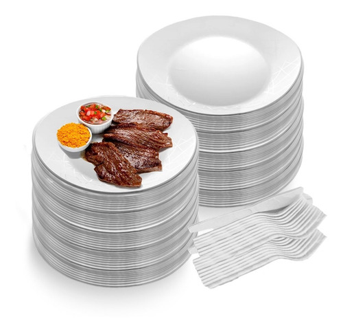 Kit Churrasco Para 50 Pessoas Pratos E Talheres Resistentes