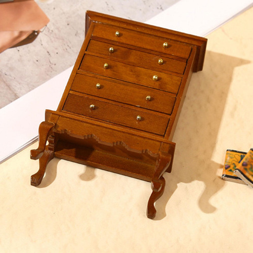 Casa De Muñecas En Miniatura, Cómoda De 5 Cajones, Marrón