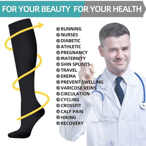 3 Pares Medias De Compresión Hombre Y Mujer 15-25 Mmhg