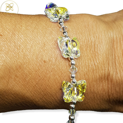 Imagen 4 de 6 de Pulsera Plata Con 3 Mariposas Cristal Swa Aurora Boreal