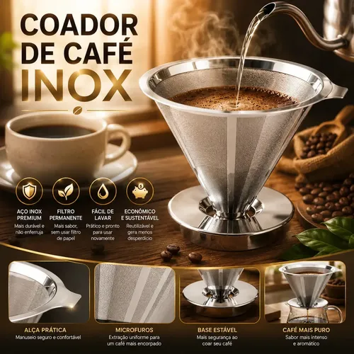 Coador De Café Inox 103 Com Filtro Permanente Reutilizável Aço In...