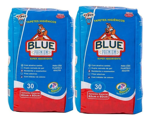 Tapete Sanitário Para Cães Expert Blue Premium Cor Azul De 82cm X 60cmkit De 2 X 30 Unidades