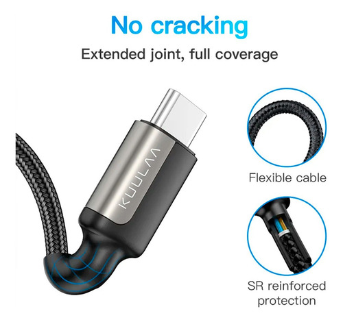 Cable Tipo C A Usb-c Carga Rápida 65w Largo 2 Metros Kuulaa.