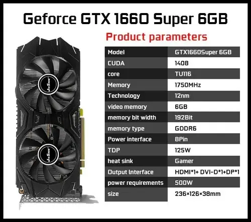 Placa gráfica Jieshuo Gtx 1660 Super 6gb Memory 192bit | MercadoLivre