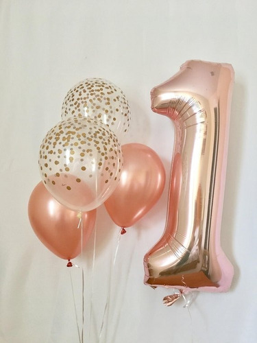 Imagen 4 de 4 de Globos Metalizados Numero Medianos Rosa Oro - 46 Cm