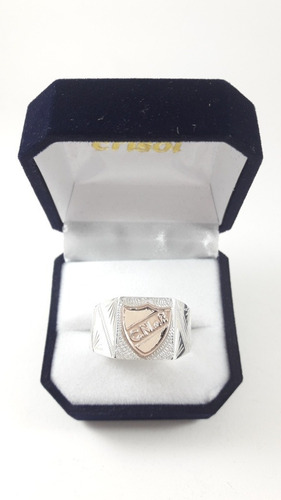 Imagen 1 de 4 de Anillo Nacional Hombre Plata Y Logo En Oro