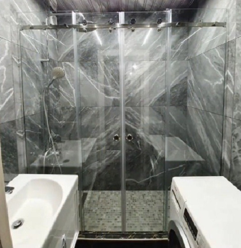 Mampara Baño Corrediza 4 Paños Acero Inox 200x180 Incoloro Plateado