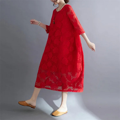 Vestido Largo De Encaje Para Mujer De Talla Grande, Estilo É