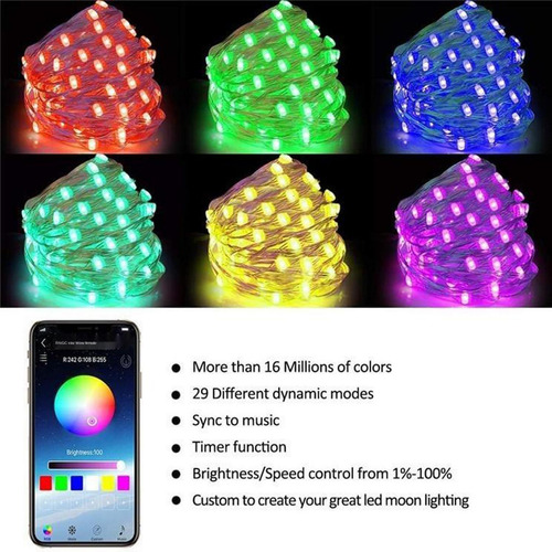 Rgb , Bluetooth App Controlado 100 Led Usb Fairy Light,