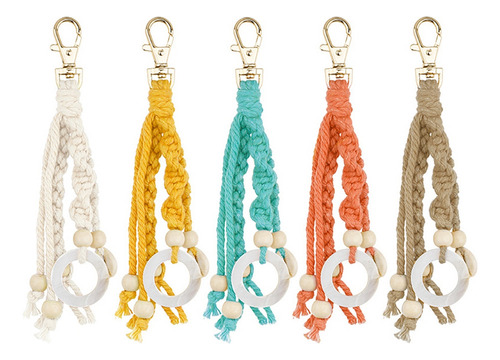 Llaveros De Macramé Boho Con Cuentas De Madera Y Conchas Mar