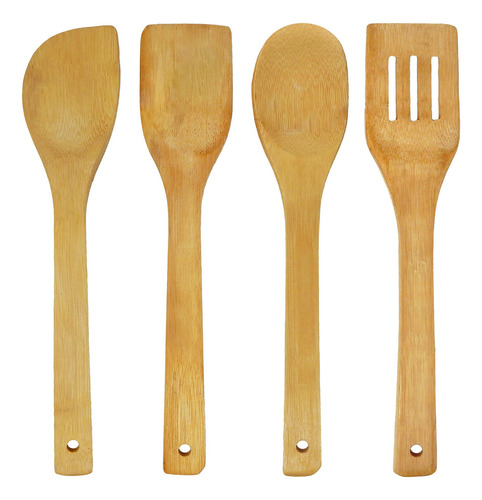 Juego De Utensilios De Bambu Con Base - Ju2031 Color Amarillo