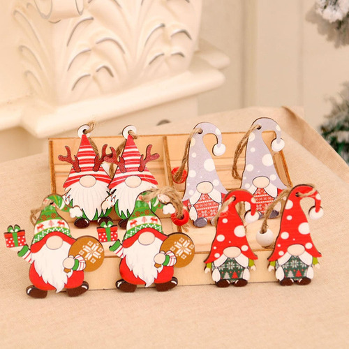 12 Adornos Colgantes De Madera De Navidad De Gnomo Con .
