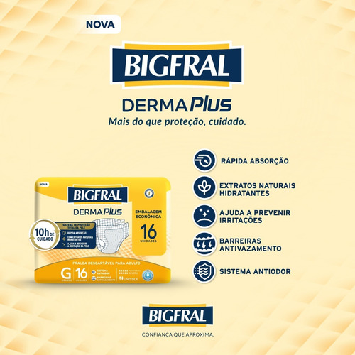 Imagem 2 de 5 de Fralda Bigfral Derma Plus Tamanho G - 16 Unidades