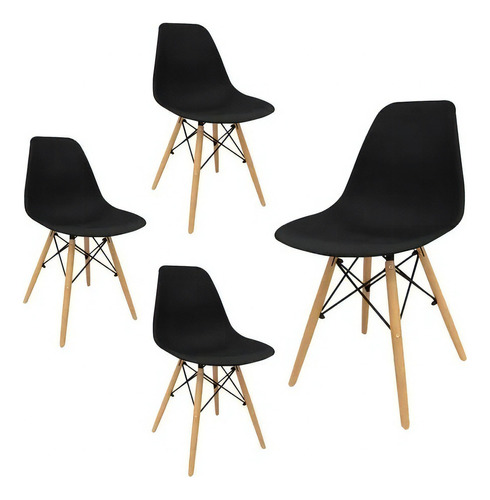 Silla de comedor DeSillas Eames, estructura color negro, 4 unidades