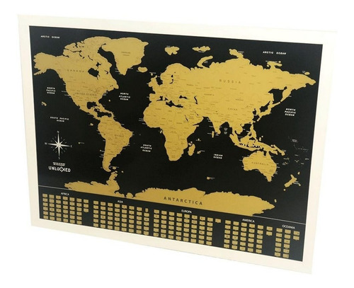 Mapa De Raspar Mundi Raspadinha Preto E Dourado - Não Rasga