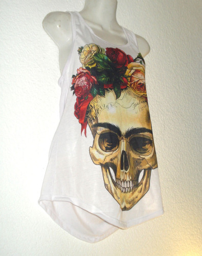 Blusa Camiseta Frida Kahlo Calavera Blanca