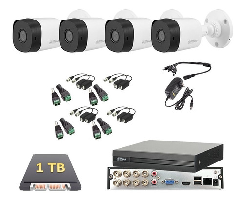 Imagen 1 de 5 de Kit 4 Cámaras 1080p Dahua 1 Tb Baluns Dvr 8 Canales