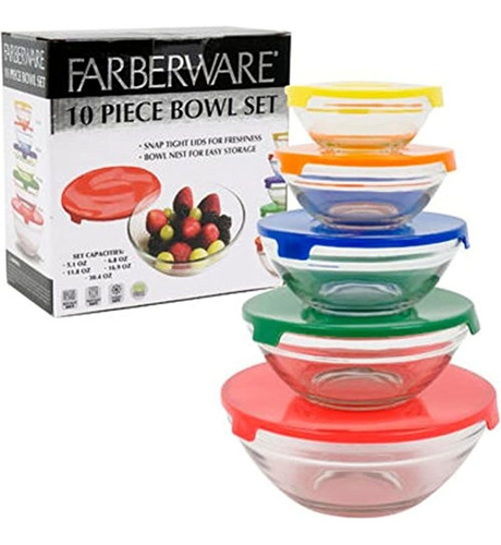 Farberware Fg8617 10piece Food Storage Bowl Set 7x4x7 Multic