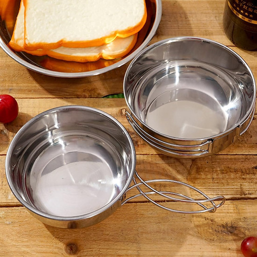2 Pc Camping Titanium Bowl Set Con Manija Plegable Picnic Ou