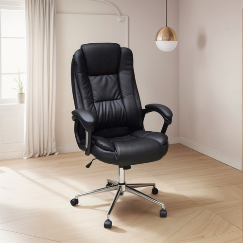 Silla Ejecutiva Naceb Na-0930 Negra Cuero Sintético Negro Cuero Sintético