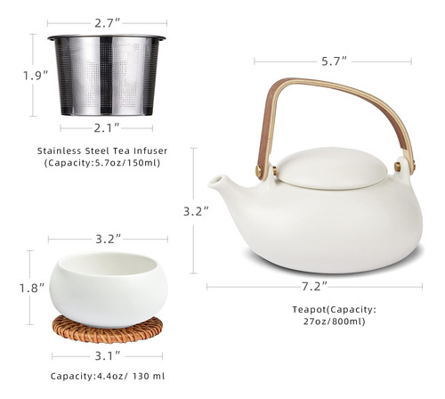 Juego De Té Japonés Moderno De Zens, Tetera Japonesa De Cerá