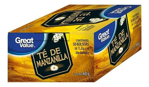 5 Pza Té Great Value Manzanilla 50 Pzas