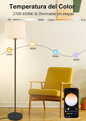 Lampara De Pie Moderna Wifi Led Rgb Alexa Google Home Control Por App