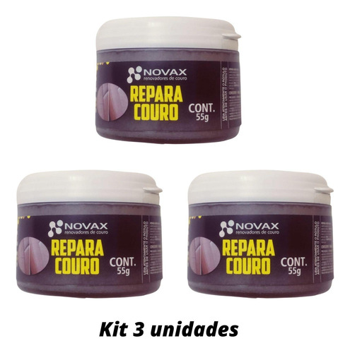 Kit 3 Und - Massa Reparadora Couro Em Geral - Novax - 55grs