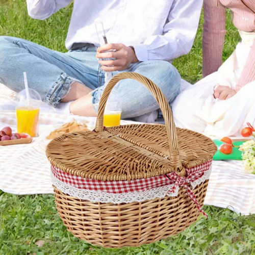 Cesta De Mimbre Para Picnic, Cesta De Mimbre Pequeño Rojo