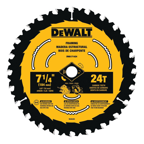 Hoja Sierra Circular Dewalt 184mm 24 Dts Dwa 171424 Framing