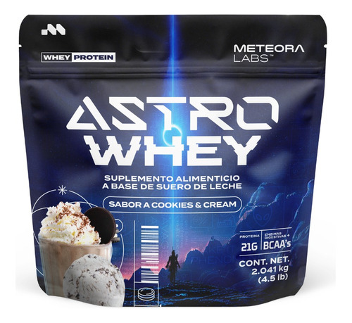 Proteína Astro Whey Meteora Labs | 21g, Aminoácidos, 2kg Sabor Cookies & cream