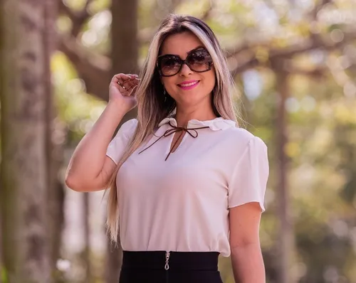 Blusa Feminina Social Gota Laço Manga Curta Moda Evangélica