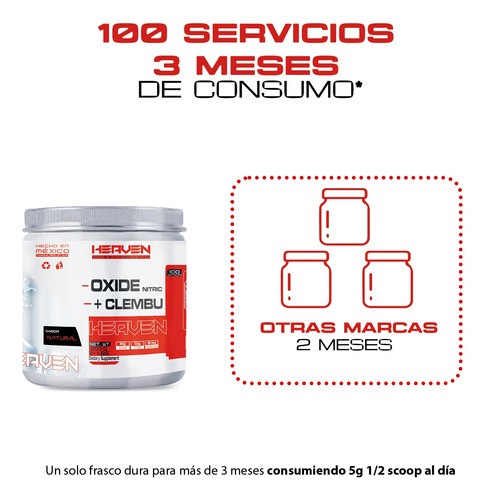 Heaven Oxido Nítrico + Clembu 500g Pre Entreno 100 Servs Natural