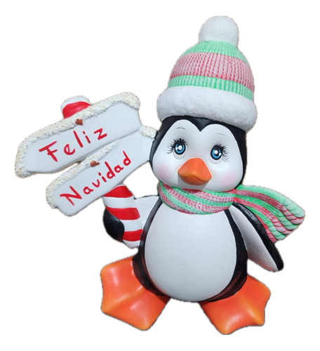 Pingüino Feliz Navidad, Artesania Mexicana De Ceramica