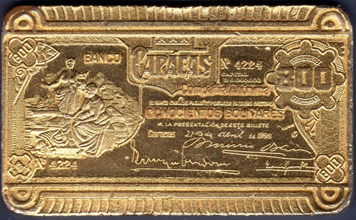 Medalla Lingote Billete 800 Bolívares Del Banco Caracas