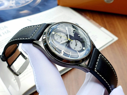 Citizen Chandler Black Leather Chrono Ca7027-08e Color de la correa Negro Color del bisel Plata Color del fondo Negro