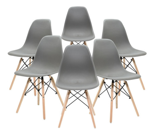 Paquete 6 Sillas Eames Grises Modernas Comedor Oficina Sala