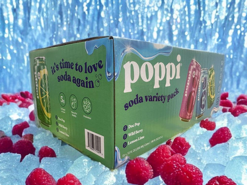 Soda Prebiotica Poppi 15 Pz Doc Pop, Wild Berry Y Lemon Lime