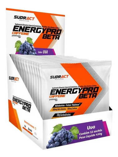 Energy Pro Beta Alanina Nova Formula Sachês 15 X 30g Sudract Sabor Uva